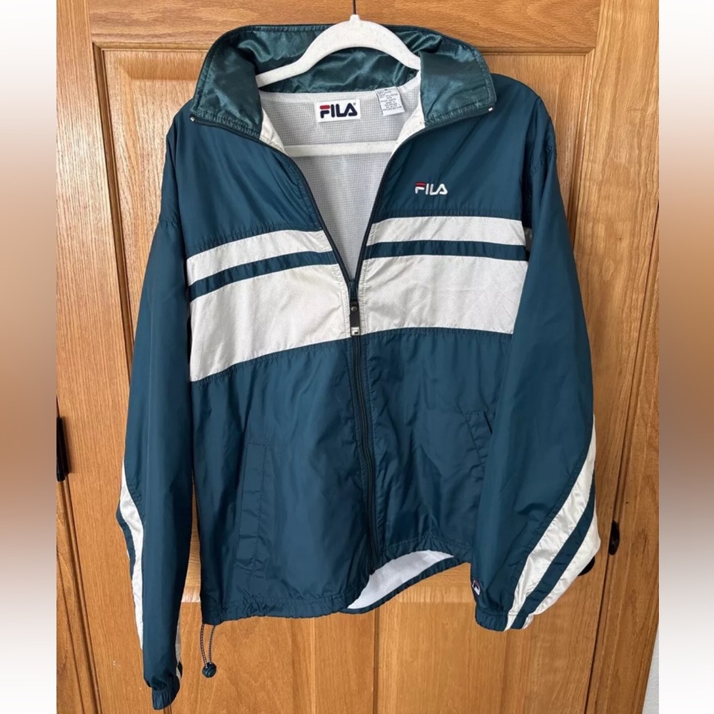 Vintage 90's FILA Windbreaker Jacket Nylon Retro Colors Full Zip Green/White